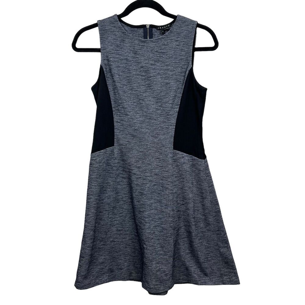 Theory Womens Sheath Dress Stretch Round Neck Sleeveless Zip Black Blue Size 6*